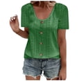 thumbnail image 1 of Plebaso Hauts d'Été pour Femmes Col Rond Manches Courtes T-Shirts Ajourés Décontractés Chemisiers à Boutons P-5TG, 1 of 5