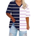 thumbnail image 1 of Plebaso Womens Plus Size V Neck T Shirts Short Sleeve Color Block Tee Summer Casual Loose Tops for Women, 1 of 4