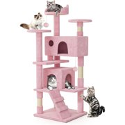BestHome Multi-Level Cat Tree & Condo – Sturdy Climbing Tower with Sisal Scratching Posts & Interactive Toys,54inch, Pink