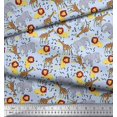 thumbnail image 2 of Soimoi Blue Velvet Fabric Lion,Giraffe & Elephant Kids Print Sewing Fabric BTY 58 Inch Wide, 2 of 3
