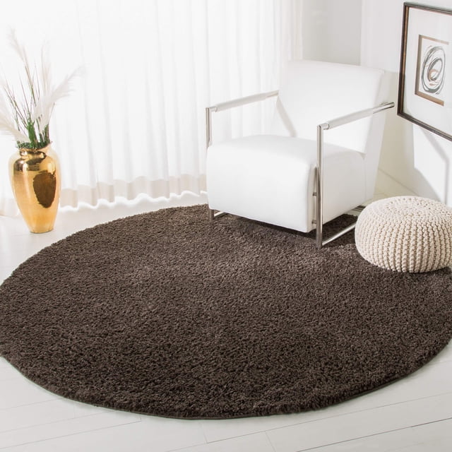 SAFAVIEH August Shag Collection 3' Round Brown AUG900T Solid 1.2-inch Thick Area Rug