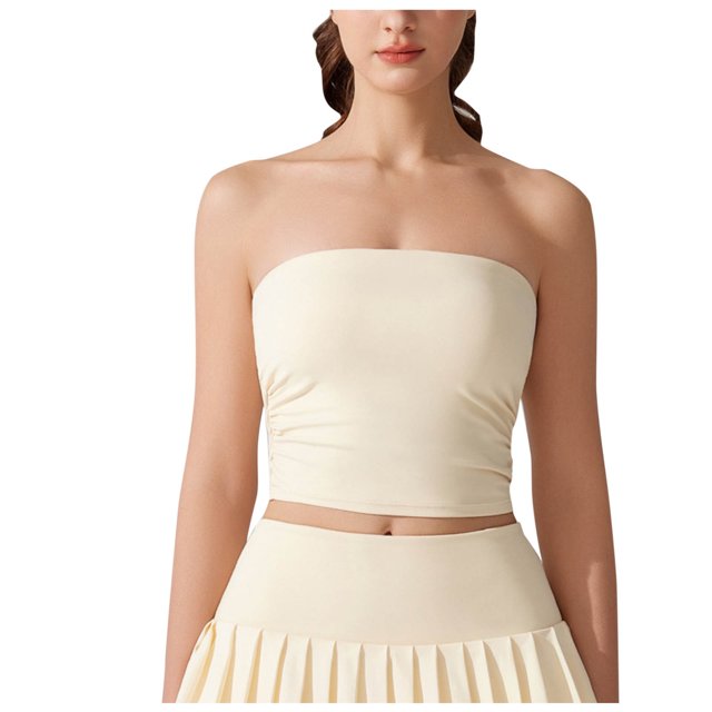 Dealovy Tube Tops for Women Strapless Going out Tops Built in Bra Sleeveless Ruched Summer Crop Top
