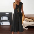 thumbnail image 2 of Amzcrzy Robes pour Femmes Couleur Unie Sans Manches Robes de Printemps Col en V à Boutons Robe d'Été Confortable Robe en Coton et Lin Tendance Col Rabattu Robes Maxi, 2 of 5