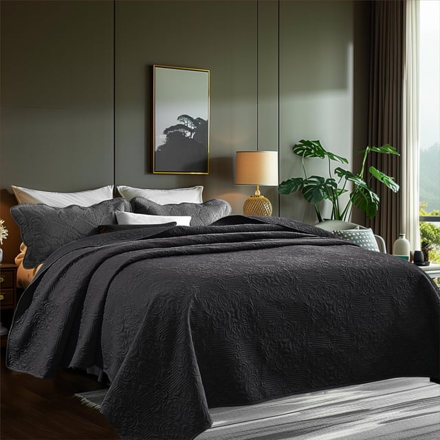 Sophia & William Couvre-Lit Réversible Léger Grand Lit Noir