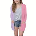 thumbnail image 3 of MKOSPLRT Fall Cardigans Kids Girls Open Front Long Cardigans Color Block Lightweight Jacket Long Sleeve Cotton Cardigan with Pocket, 3 of 7
