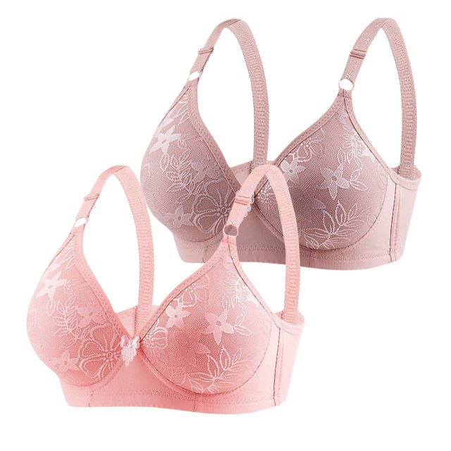 Timegard 2 Pc Bras Summer for Women Adjustable Strap Lace Full Coverage Wirefree Comfortable Everyday Bra