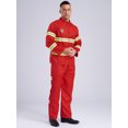 thumbnail image 2 of Hansber Costume de Pompier d'Halloween pour Homme Uniforme de Pompier Bandes Réfléchissantes Sécurité Ensemble 4 Pcs pour Cosplay Fête Rouge 190, 2 of 7