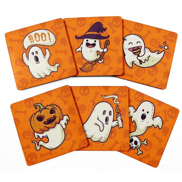 Inkdotpot Ensemble de 6 sous-Verres Faciles à Nettoyer 4 Pouces Carrés, Réutilisables, Halloween