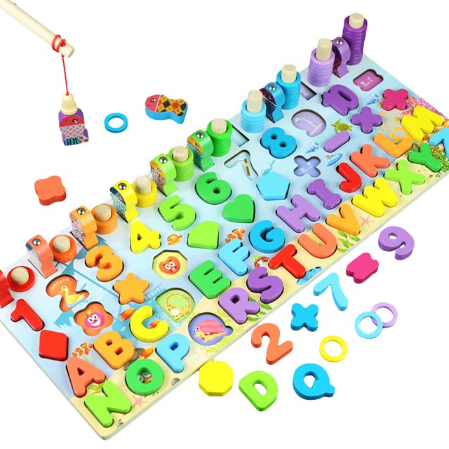 Matching Puzzles 6 in 1 Number Shape Letter Sorting Toy Fishing Toy Learning Toy