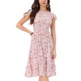 thumbnail image 1 of INSPIRE CHIC Robes pour Femmes Manches Courtes Smockées Florales Été Midi Robe d'Été S Blanc, 1 of 7