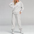 thumbnail image 2 of Pisexur Ensemble Pantalon 2 Pcs Mode Décontractée Ensemble de Survêtement Uni pour Femmes Chandails à Manches Longues à Col Rond Hauts à Enfiler Pantalons Longs Élastiques Survêtements Ensembles de Détente P-3TG, 2 of 7