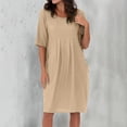thumbnail image 1 of Robes en Coton et Lin Grande Taille pour Femmes à Manches Courtes d'Été, Robe Midi Plissée avec Poches, 1 of 6