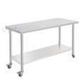 thumbnail image 1 of NSF Stainless Steel Work Table - 60x24x35 Inch - Adjustable Undershelf, Removable Waste Rack, Tool Hooks, With Casters, Straight Edge, No Backstop, For Kitchen & Home, 1 of 6