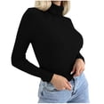 thumbnail image 1 of Dagegui Chandails à Col Roulé pour Femmes, Tricot Côtelé, Manches Longues, Chandail Extensible Ajusté, Hauts d'Automne Noirs, P, 1 of 5