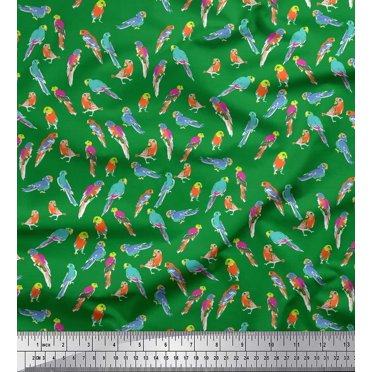 Soimoi Green Heavy Canvas Fabric Parrots Watercolor Fabric Prints By Yard 58 Inch Wide