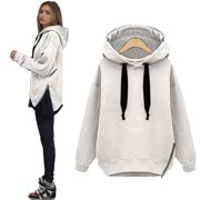 Oversized Hooded Sweatshirt Long Sleeve Pullover Thin Tunic Hoodie Tunic Hoodie Sweatshirts for Women Sweatshirts with Hoodies Women Sweater Dresses for Sweatshirt Casual White M