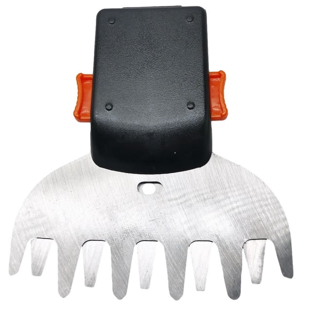 MYG Lame d'Herbe pour Taille-Haies Sans Fil HSA26, Numéro de Pièce 4515 820 3500, Offrant une Longueur de Coupe de 12 cm pour un Taillement Précis. la Lame en Métal Est Conçue pour une performance de Coupe Améliorée et Est Entièrement compatible avec les Modèles HSA26. l'Image Montre la Lame avec un Accessoire Noir et des Pinces Latérales orange.