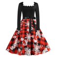 thumbnail image 1 of Pompotops Robe Taille Haute à Manches Longues pour Femmes à Encolure Carrée avec Imprimé de Noël en Solde, 1 of 7