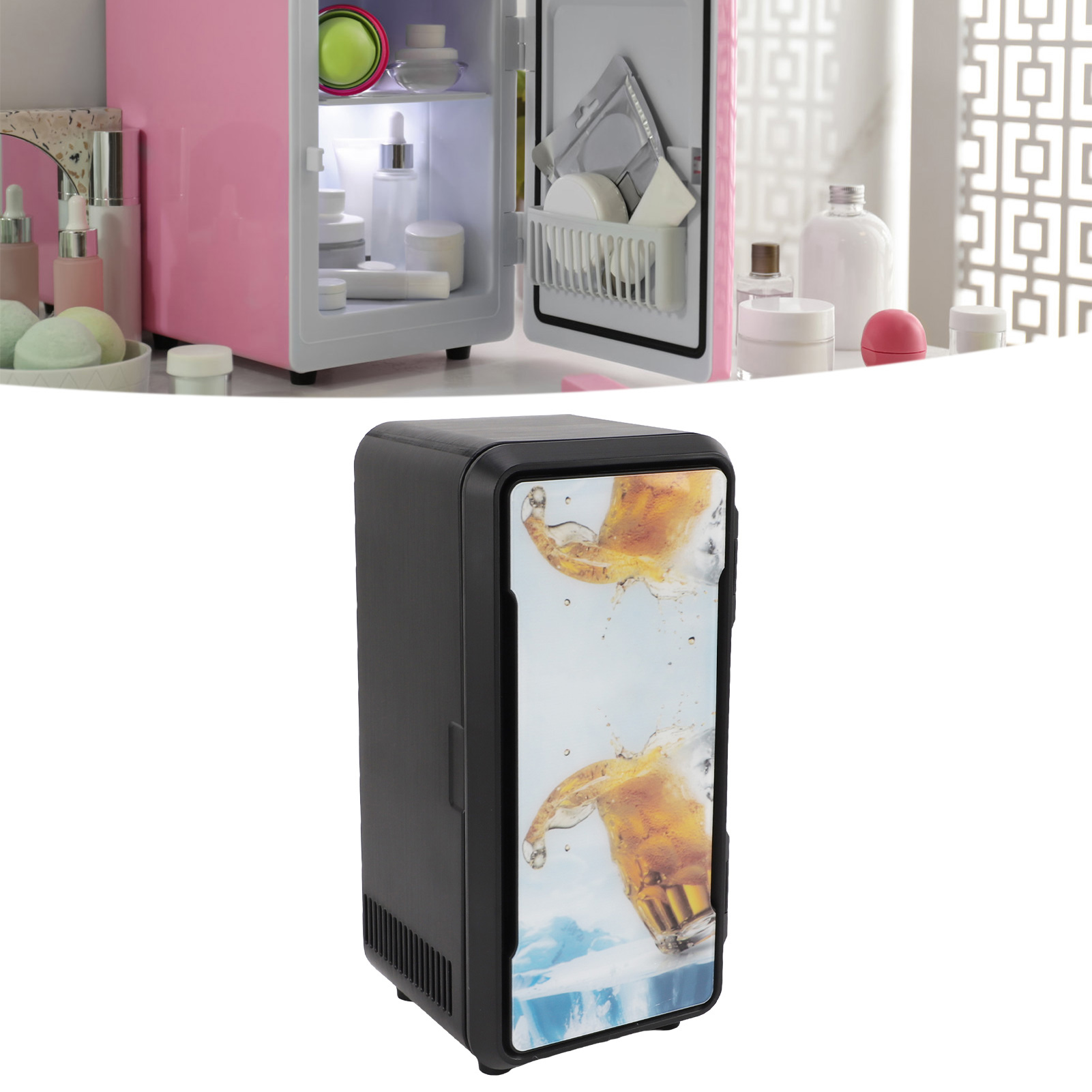 Skincare Fridge, ABS Aluminum Alloy Cooling and Heating Portable Mini Fridge 10-18W 9V2A 5V1A  for Home