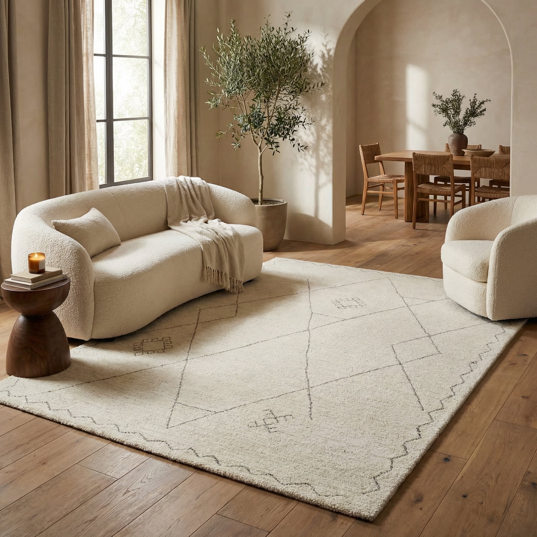 Tapis d'interieur abstrait Rug Branch Casa, beige creme, boheme - Salon, chambre, salle a manger et cuisine