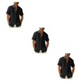 thumbnail image 2 of pitrice Men Shirt Casual Short Sleeve Breathable Replacement Button Down Solid Color Fashionable Home Dating Shirts Top Black M 3Set, 2 of 6