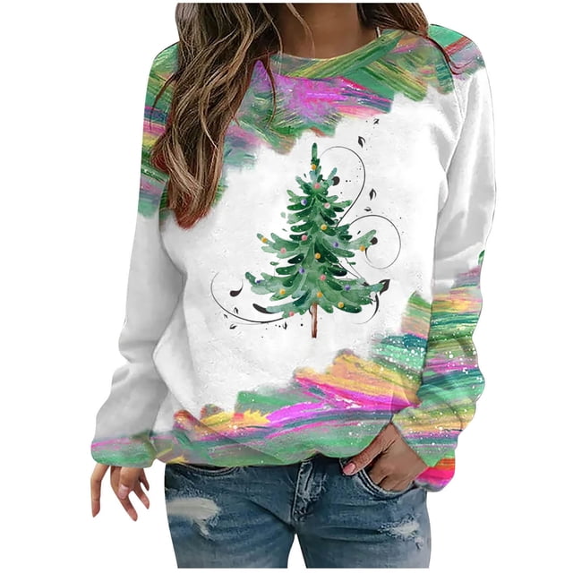 EQWLJWE Christmas Sweatshirts for Women Long Sleeve Crewneck Sweatshirts Pullover Christmas Tree Tops and Fresh Greens Raglan Sleeve Top Christmas Tree Sweatshirts for Women Plus Sizes