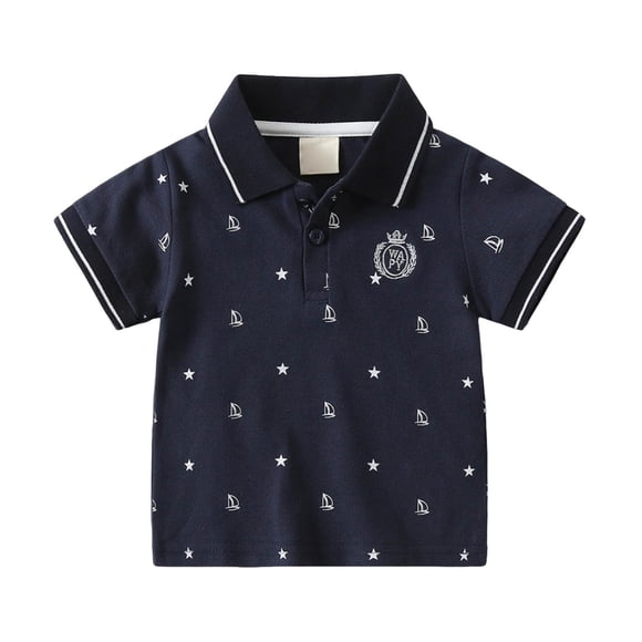 Akiihool Boys Dress Shirts Boys Short Sleeve Dress Shirts Kids Summer School Uniform Button Down Shirt (Navy,4-5 Years)