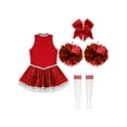 thumbnail image 4 of Uniforme de Cheerleading pour Filles, Robe de Danse à Sequins Sans Manches avec Pompons, Chaussettes Rouges 16, 4 of 5