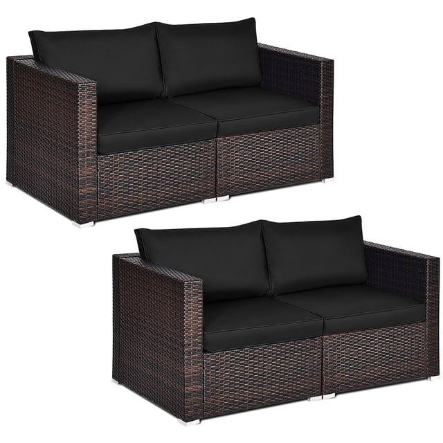 Costway 4PCS Patio Rattan Corner Sofa Sectional Furniture Set Black Cushion