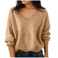 thumbnail image 1 of BLVB Chandails Chauds pour Femmes Col en V Classique Doux Chandail Confortable Ample Décontracté Manches Longues Automne Hiver, 1 of 5