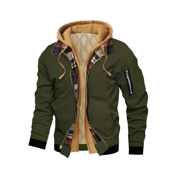 Men's Winter Bomber Jackets Hooded Quilted Coats Warm Fake Two-Piece Outwear Water Resistant Windproof Pilot Jacket