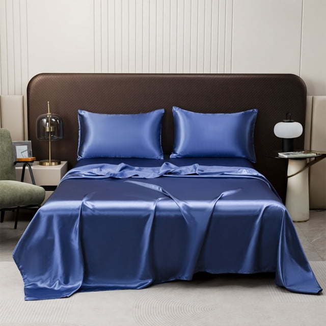 SROBPTY Bed Sheets, Solid Color Ease Friendly Washable Sheets Luxurious Silk Bedding