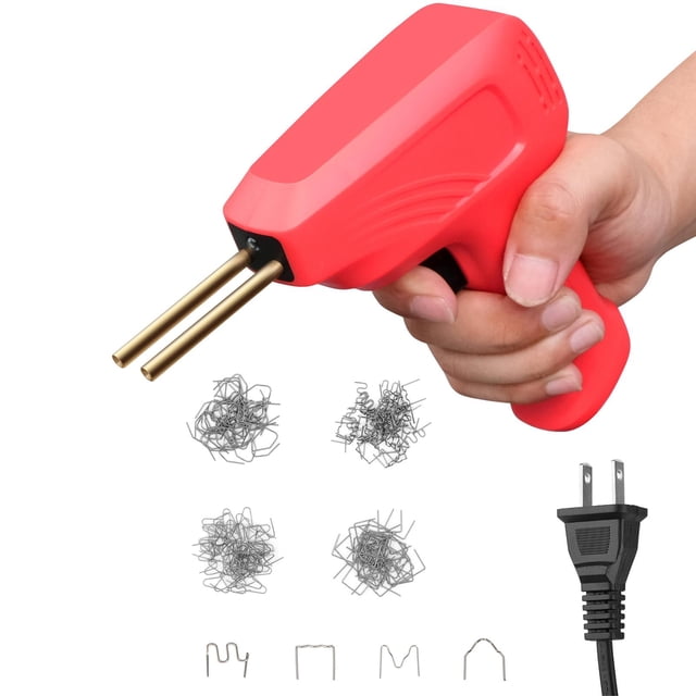 jinwen Machine de Soudage et de Réparation Agrafeuse à Chaud Outils Adaptateur US, Kit de Soudeur 110V pour Voiture Rouge