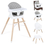 OLAKIDS Baby High Chair, 6 in 1 Wooden Convertible Highchair for Babies and Toddlers, Infant Dining Booster Seat Kids Stool with Adjustable Removable Tray