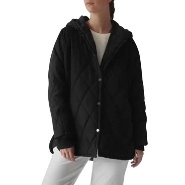 Yuyuzo Womens Quilted Jackets Long Sleeve Hooded Button down Coats Solid Color Blouses with Pockets