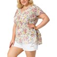 thumbnail image 4 of GRACE & GRANDEUR Hauts d'Été pour Femmes 2024 Grande Taille Col en V Manches Courtes Superposé Blouse Décontractée à Fleurs 1X Blanc, 4 of 7