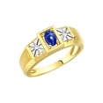 thumbnail image 3 of RYLOS Men's Rings Yellow Gold Plated Silver Classic 6X4MM Oval Gemstone &  Diamond Ring Blue Star Sapphire Birthstone Rings For Men, Silver Rings, Size 13, 3 of 7