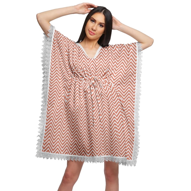 Moomaya Robe Courte de Caftan de Plage, Robe de Couverture Imprimée, Kaftan pour Femmes, Tenue de Plage, Couverture