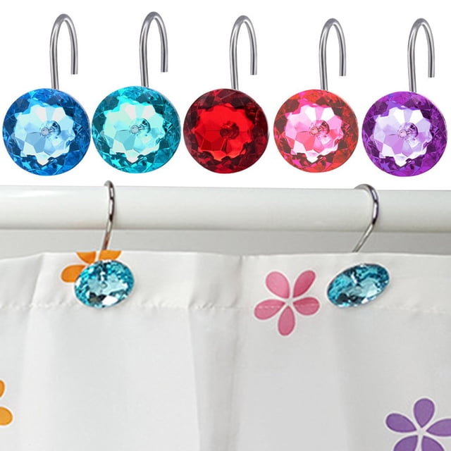 12Pcs/Set Curtain Hooks Decorative Easy to Operate Stainless Steel Waterproof Rhinestone Curtain Hanger Household Supplies