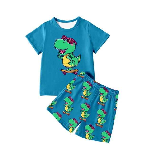 MIASHUI Ensembles et Ensembles pour Garçons Imprimé Dinosaure T-Shirt à Manches Courtes Col Ras du Cou et Ensemble de Shorts pour Tenue Décontractée Âges 4-12 pour Activités Quotidiennes et de Plein Air