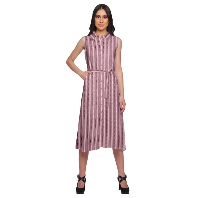 Moomaya Robe Décontractée Boutonnée à Col à Revers Imprimé avec Ceinture en Tissu Ajustable