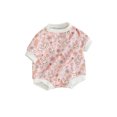 thumbnail image 1 of xiaxaixu Baby Girls Boys Rompers Flower Rabbit Print Crew Neck Short Sleeve Bodysuits Casual Easter Clothes, 1 of 8
