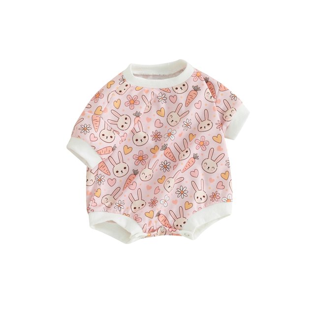 xiaxaixu Baby Girls Boys Rompers Flower Rabbit Print Crew Neck Short Sleeve Bodysuits Casual Easter Clothes