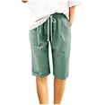 thumbnail image 1 of AherBiu Shorts Grande Taille pour Femmes à Cordon, Taille Haute, Jambe Droite, Shorts d'Été Décontractés pour Détente avec Poches, 1 of 4