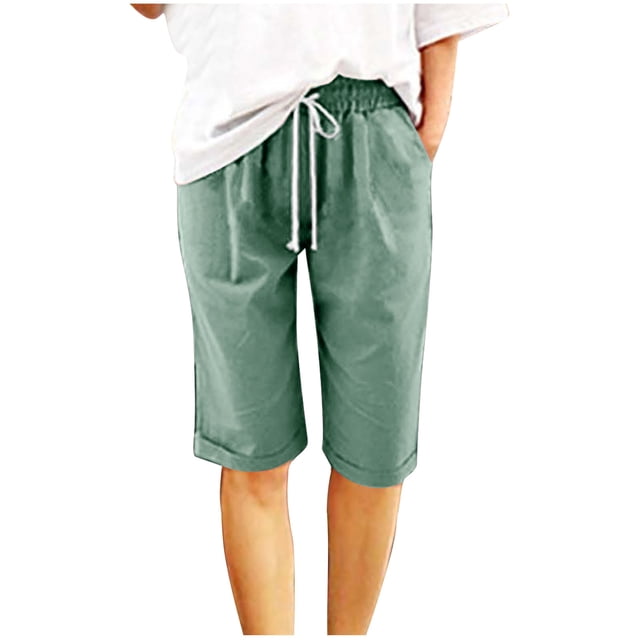 AherBiu Shorts Grande Taille pour Femmes à Cordon, Taille Haute, Jambe Droite, Shorts d'Été Décontractés pour Détente avec Poches