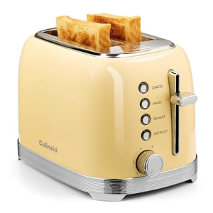 Culinaid Toaster 2 Slice Retro Stainless Steel with 1.5 Extra Wide Slots Bagel, Defrost, Reheat, Cancel Functions, 6 Bread Shade Settings, Removable Crumb Tray, Yellow