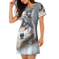 thumbnail image 2 of Vsdgher Motif Majestueux de Loup Enneigé Chemise de Nuit à Manches Courtes pour Femmes Col Rond Mignonne Robe de Nuit à Volants Nuisette Confortable, 2 of 6