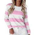 thumbnail image 1 of ManxiVoo T-Shirt à Manches Longues à Rayures Imprimées pour Femme Col Ras du Cou Confortable d'Automne T-Shirt Graphique Blouse Légère Taille TTTTG Rose, 1 of 5