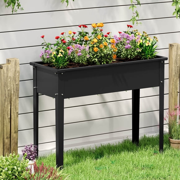 Costway 40" Raised Garden Bed with Legs Metal Elevated Planter Box Drainage Hole Backyard