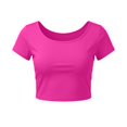 thumbnail image 1 of VSSSJ Crop Tops pour Femmes Manches Courtes Col Rond Extensible Chemise Décontractée Ajustée Solide Confortable Été Basique T-Shirts Courts Rose Vif Taille Unique, 1 of 5